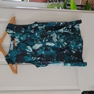 Ann Taylor Factory Sleeveless Ruffled Top - Turquoise And Black Flowers-6 Petite